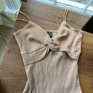 Twist front bodysuit ribbed brown/ tan color, size 2 from SHEIN